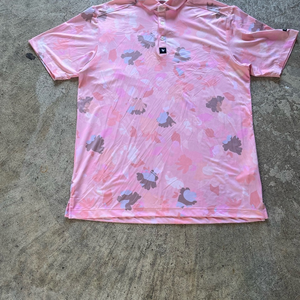Bad Birdie Pink Floral-Pattern Short Sleeve Polo